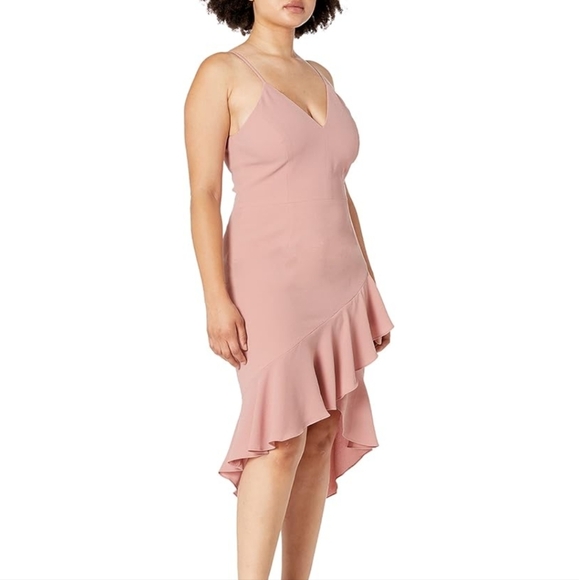 Dress The Population Midi Dress Blush Pink Wendy Sleeveless Plunging Ruffle Hem - Picture 3 of 14